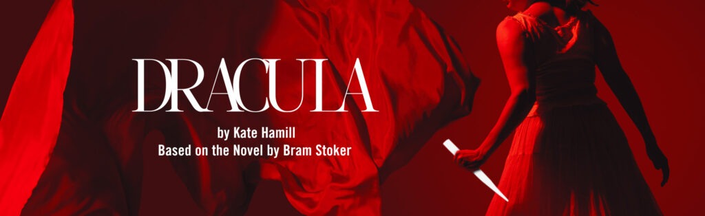 Graphic promoting Barter Theatre’s fall production of Dracula, featuring imagery and text related to the classic gothic horror story.